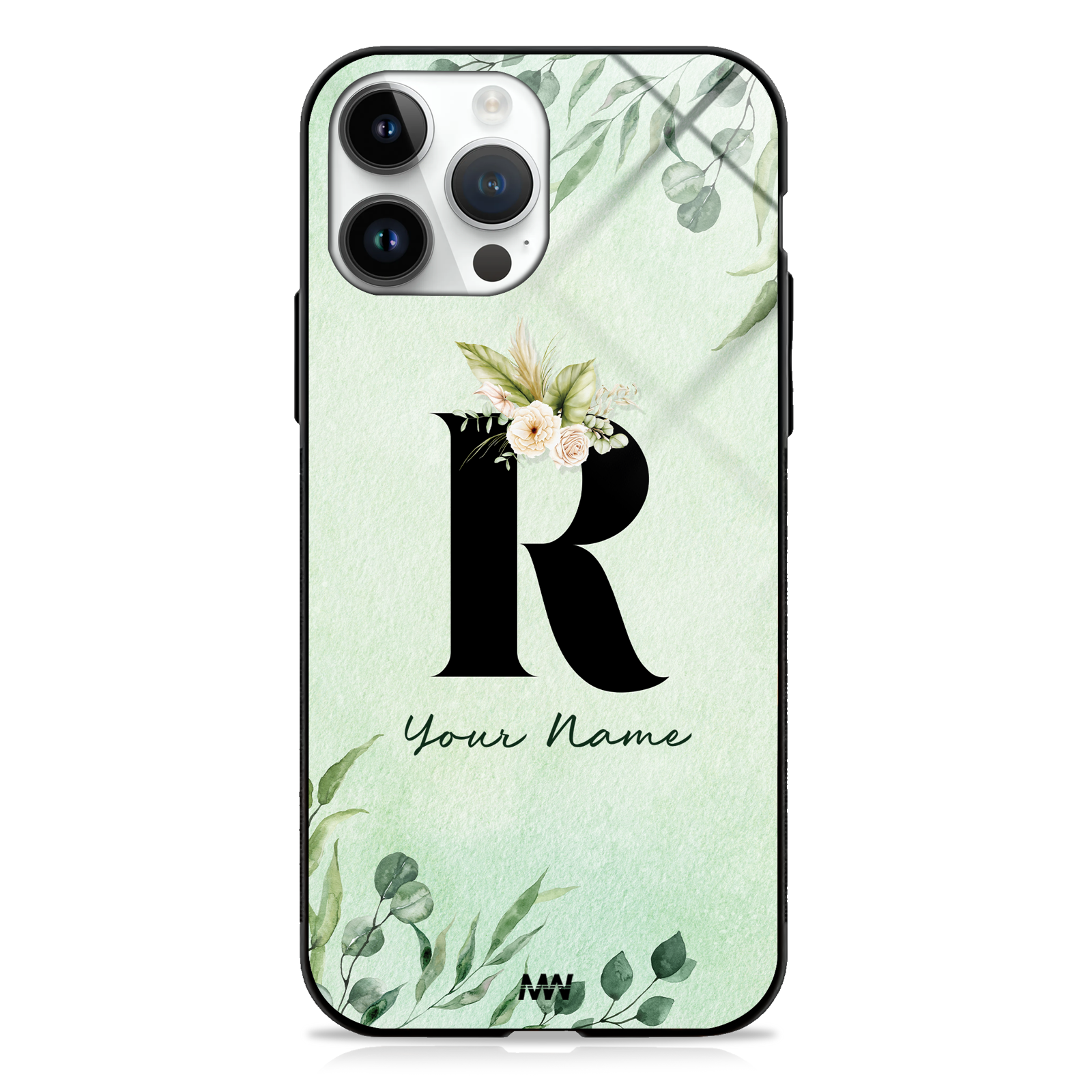 Enchanted Green Custom Name Floral GLASS CASE -  - MW Stuffs - 