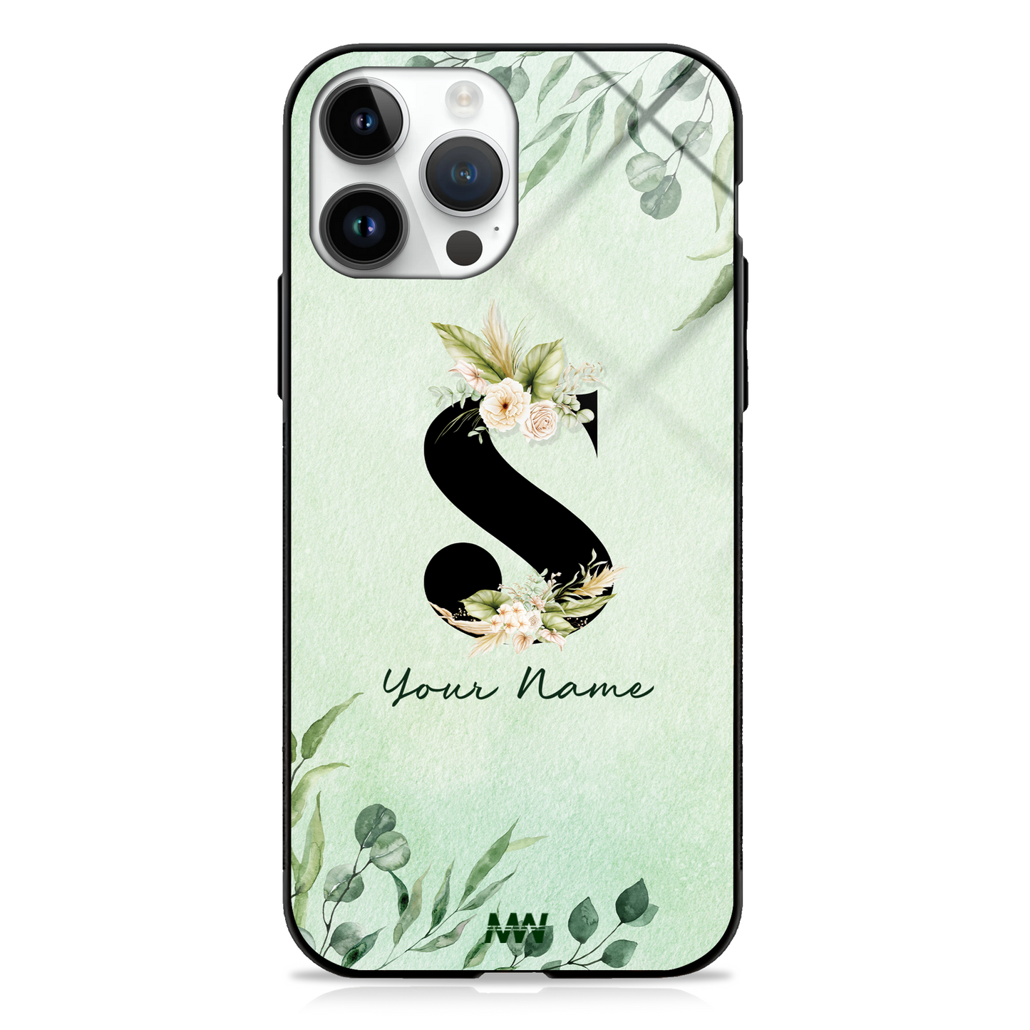 Enchanted Green Custom Name Floral GLASS CASE -  - MW Stuffs - 