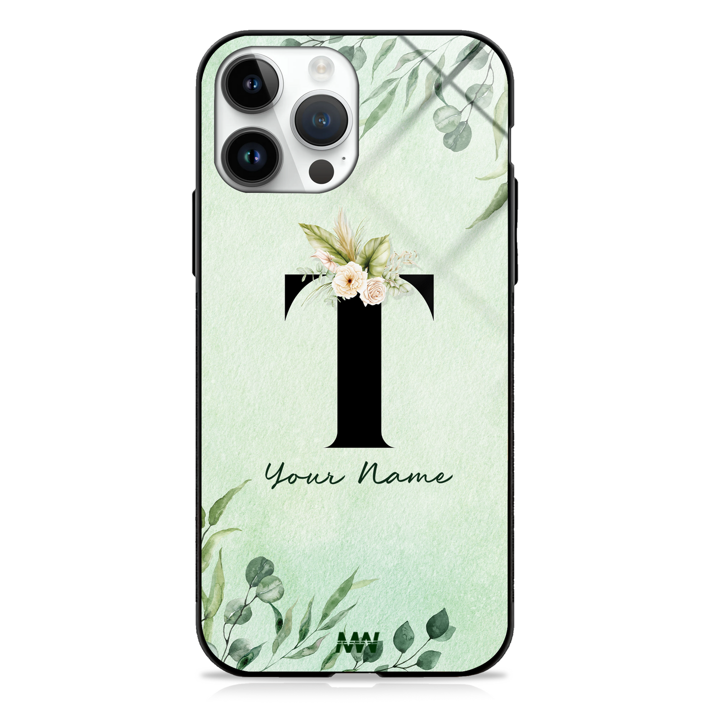Enchanted Green Custom Name Floral GLASS CASE -  - MW Stuffs - 