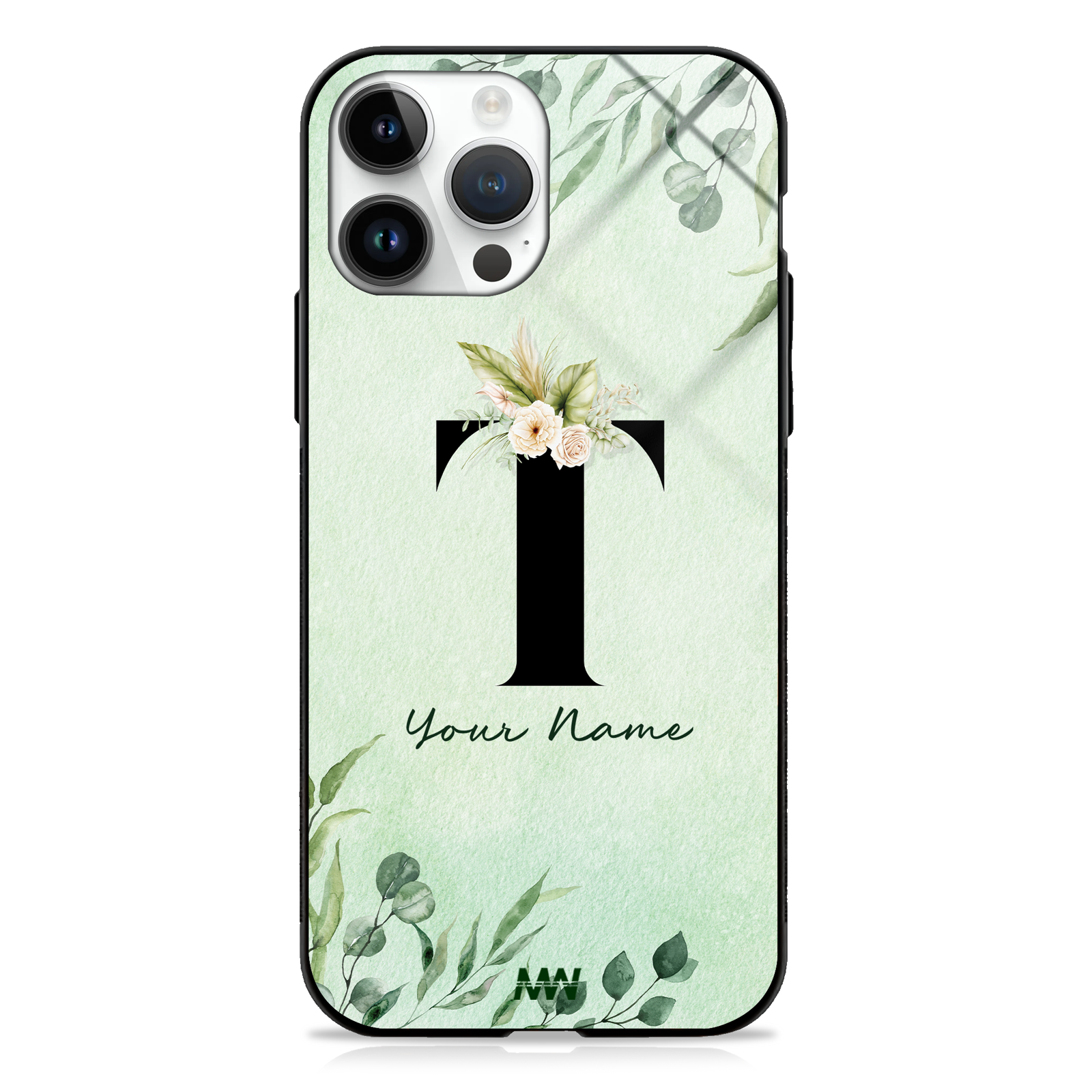 Enchanted Green Custom Name Floral GLASS CASE -  - MW Stuffs - 