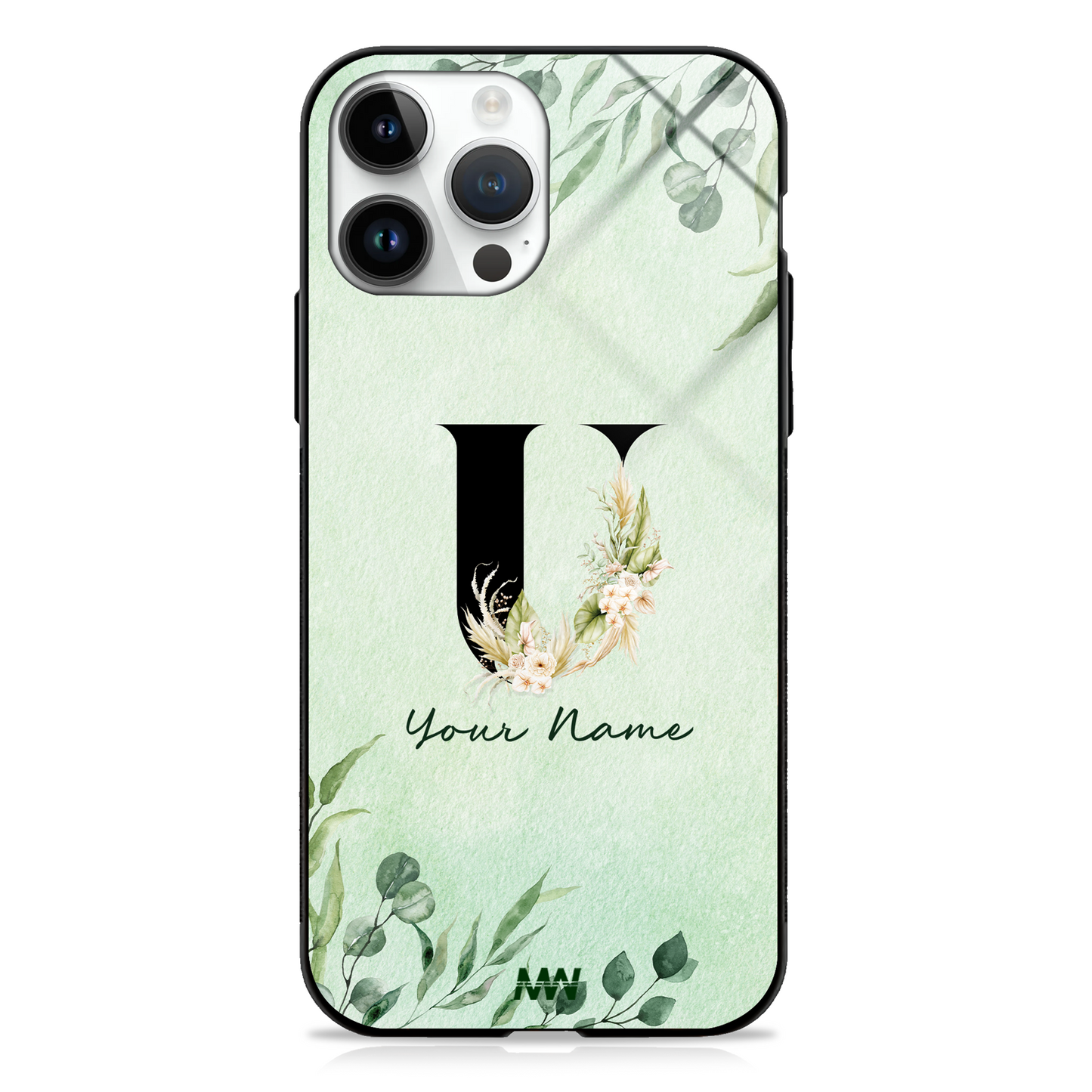 Enchanted Green Custom Name Floral GLASS CASE -  - MW Stuffs - 