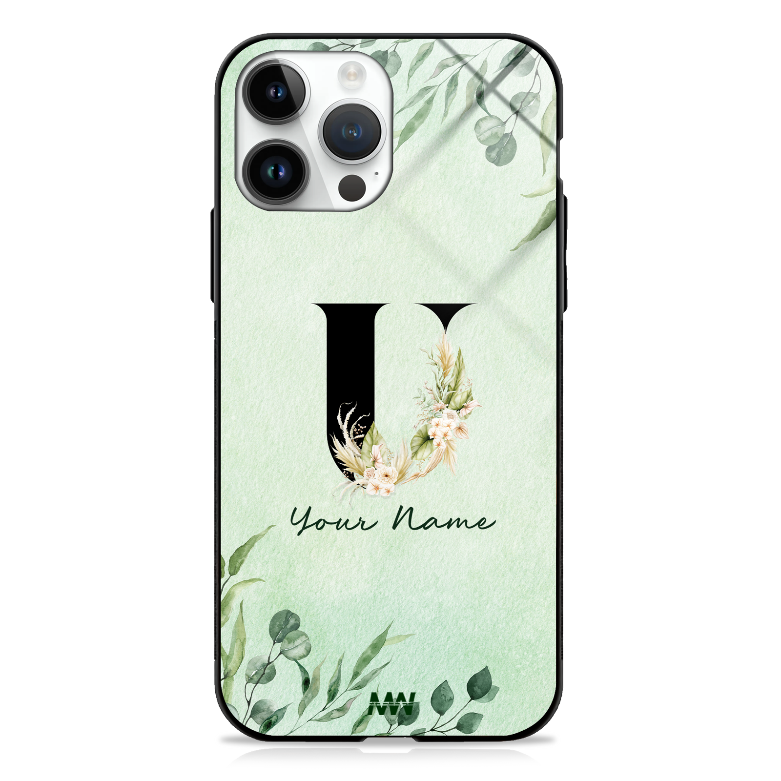 Enchanted Green Custom Name Floral GLASS CASE -  - MW Stuffs - 