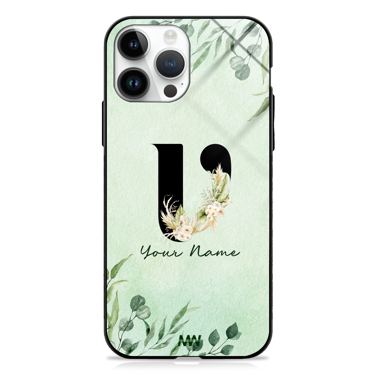Enchanted Green Custom Name Floral GLASS CASE -  - MW Stuffs - 