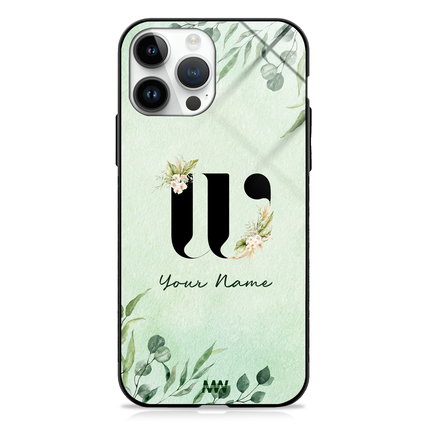 Enchanted Green Custom Name Floral GLASS CASE -  - MW Stuffs - 
