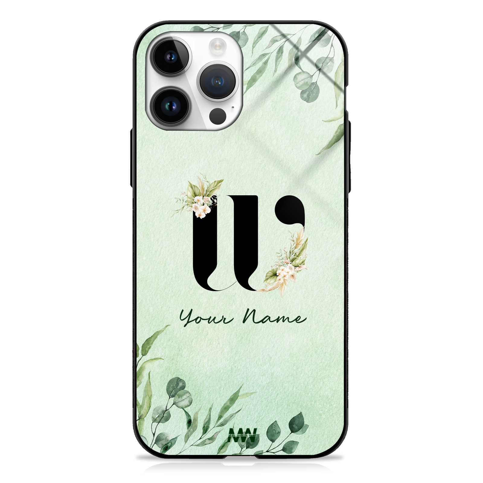 Enchanted Green Custom Name Floral GLASS CASE -  - MW Stuffs - 