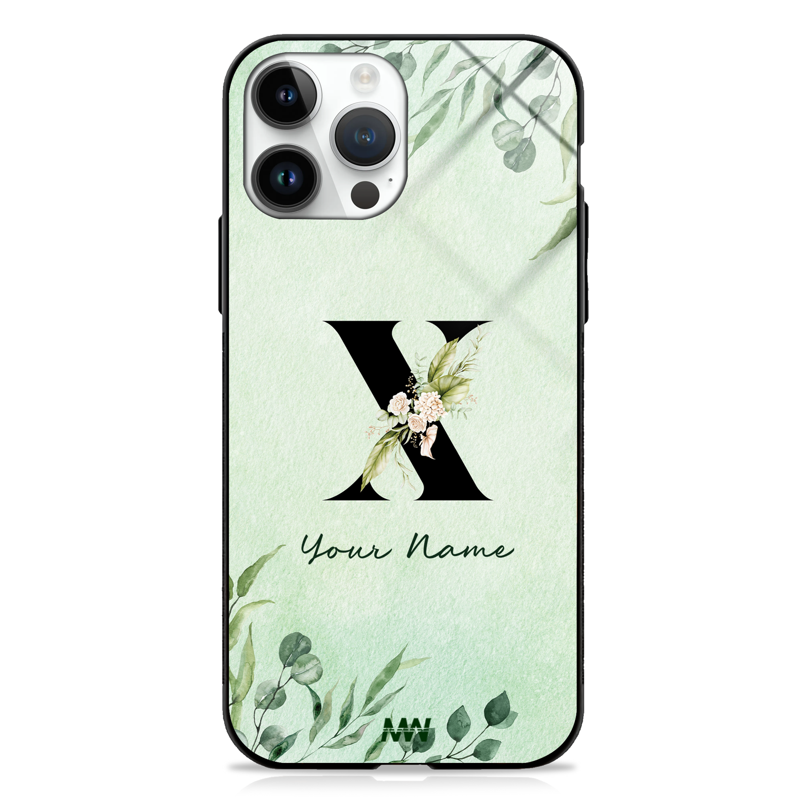 Enchanted Green Custom Name Floral GLASS CASE -  - MW Stuffs - 