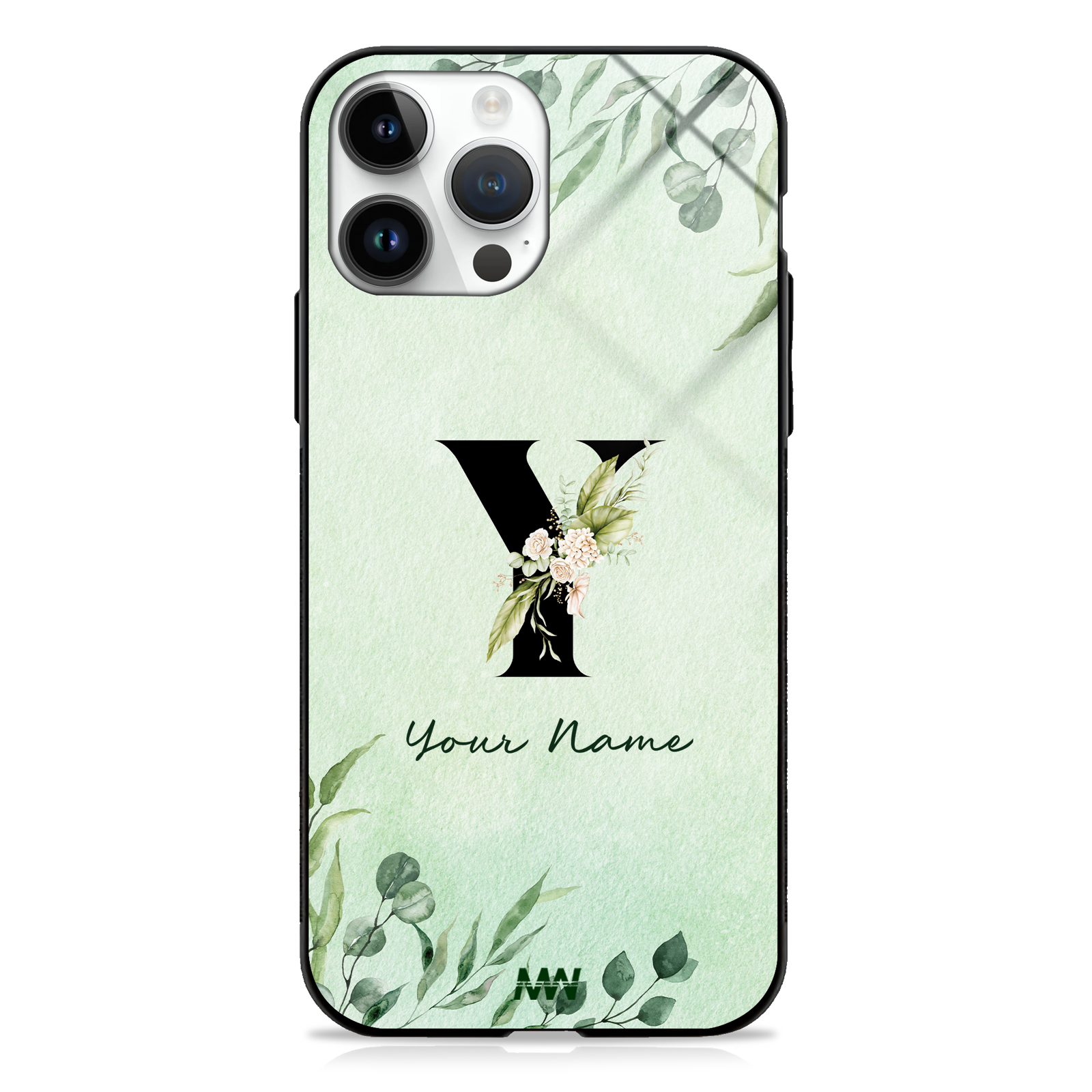 Enchanted Green Custom Name Floral GLASS CASE -  - MW Stuffs - 