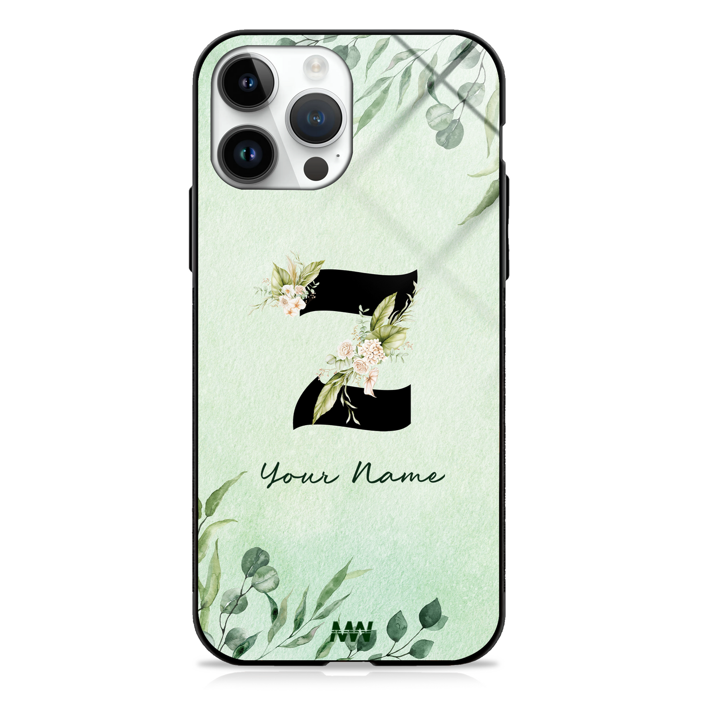 Enchanted Green Custom Name Floral GLASS CASE -  - MW Stuffs - 