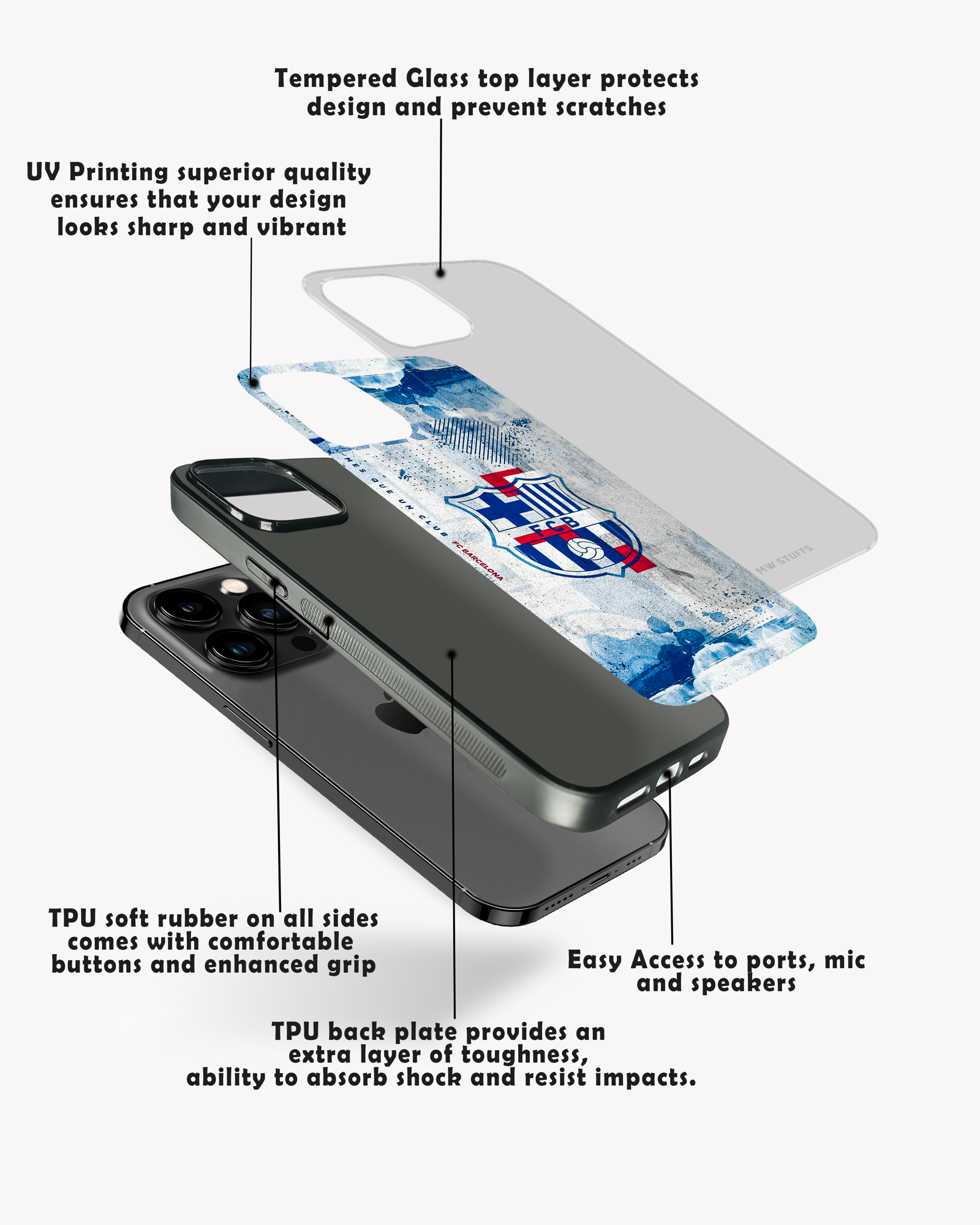 FCB Denim Pattern Glass Case -  - MW Stuffs - 