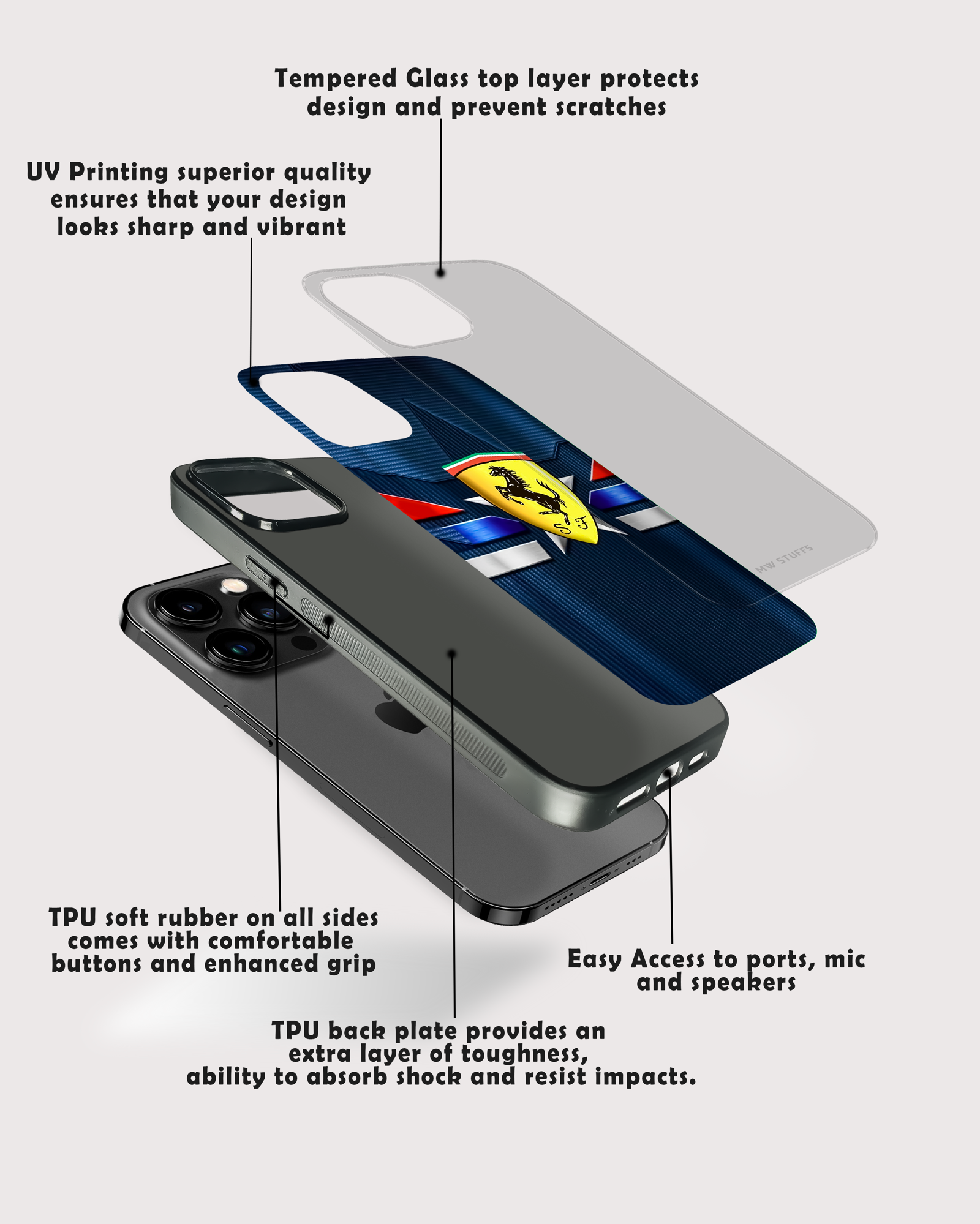 Ferrari Royal Badge Printed Glass Case -  - MW Stuffs - 