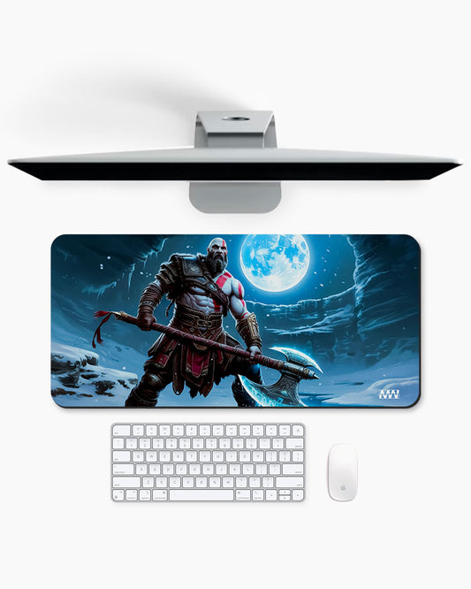 Frostbound Fury Moonlit Axe Wielder Deskmat
