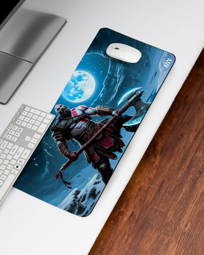 Frostbound Fury Moonlit Axe Wielder Deskmat
