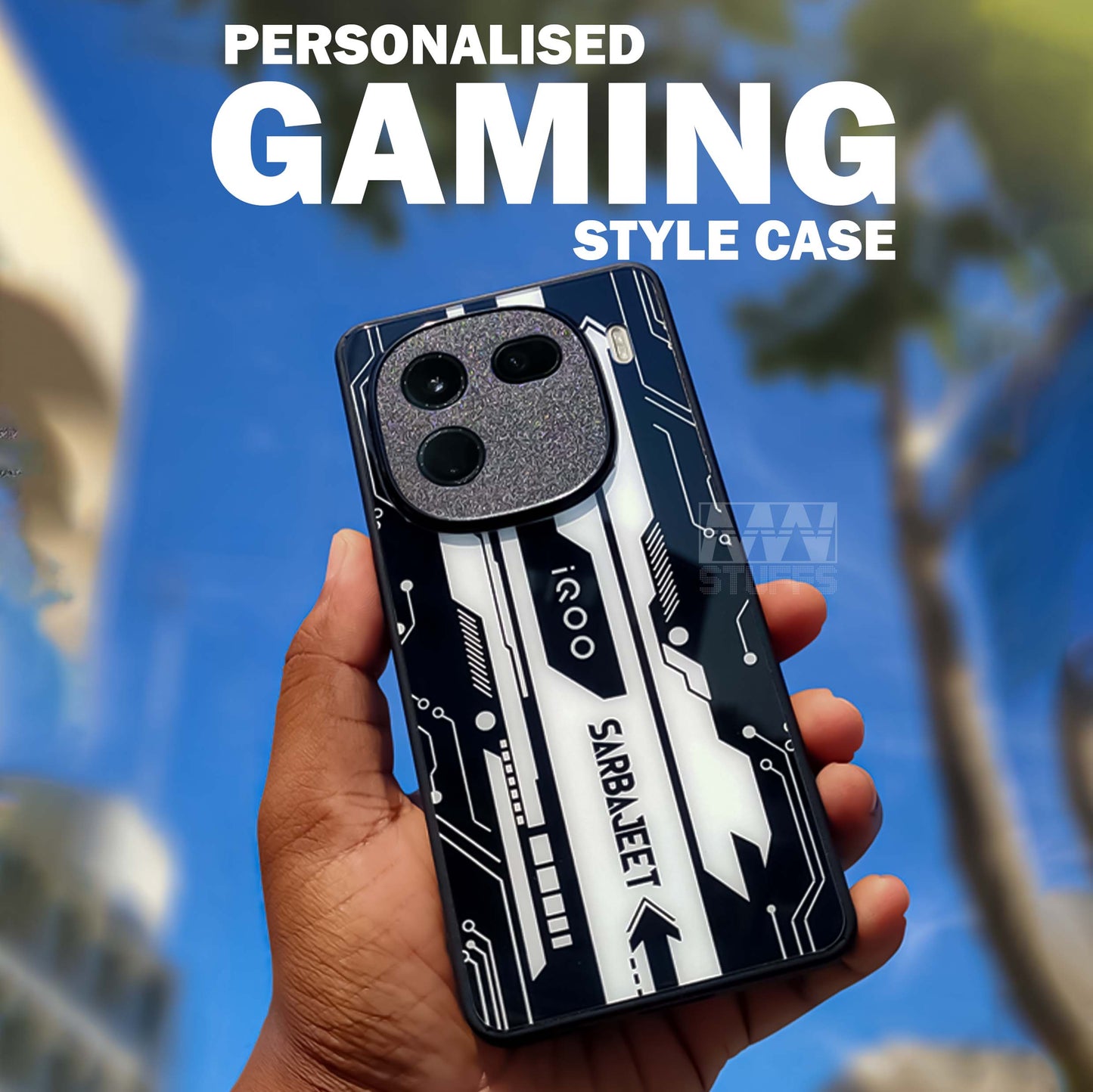 Custom Name Gaming Abstract Theme GLASS CASES (In 2 colors)