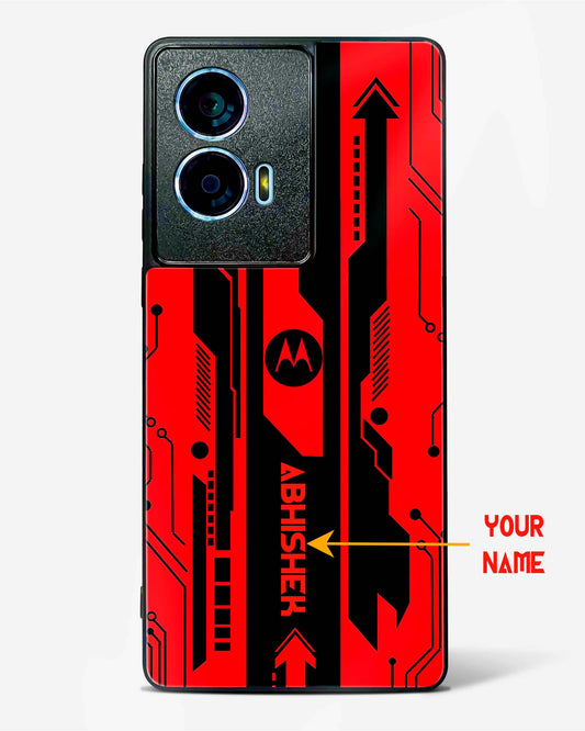 Custom Name Gaming Abstract Glass Phone Case (Red & Black)-Motorola Edge 50 Fusion