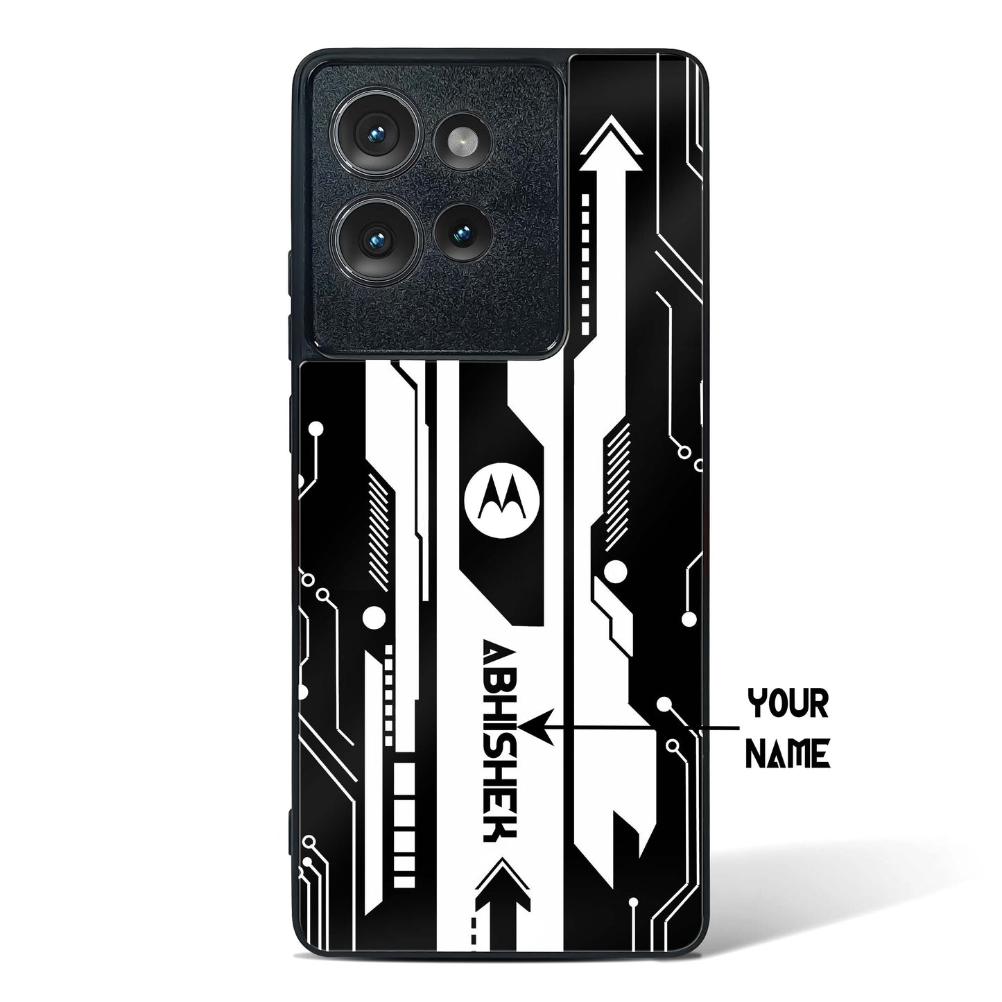 Custom Name Gaming Abstract Glass Phone Case (Red & Black)-Motorola Edge 50
