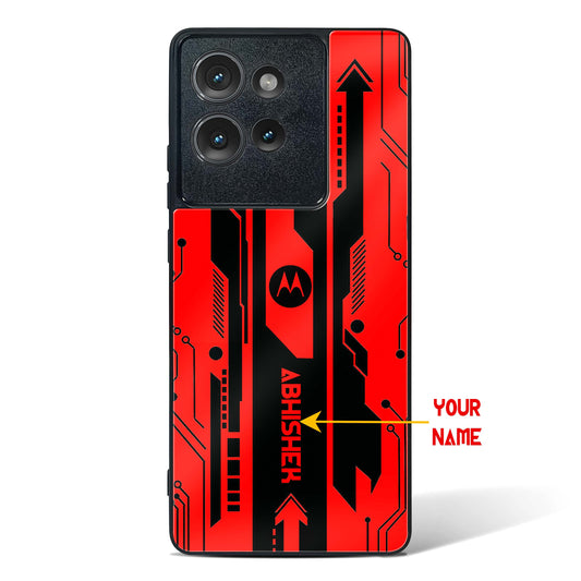 Custom Name Gaming Abstract Glass Phone Case (Red & Black)-Motorola Edge 50