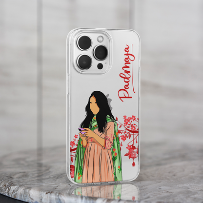 Custom Name Girl Illustration Clear Silicone Case