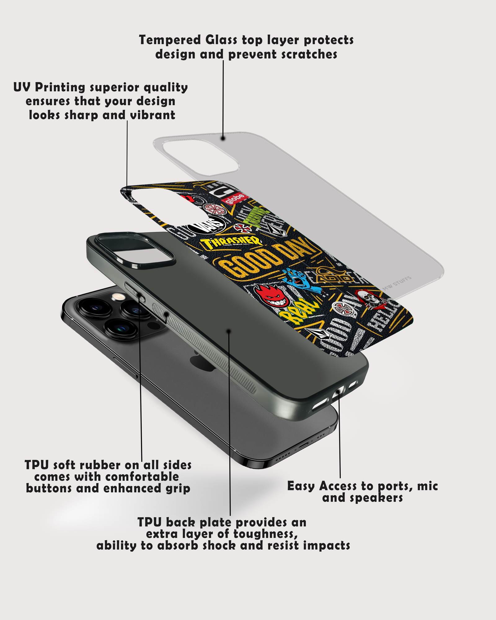 Good Day Mixed Stickers Art Glass Case -  - MW Stuffs - 