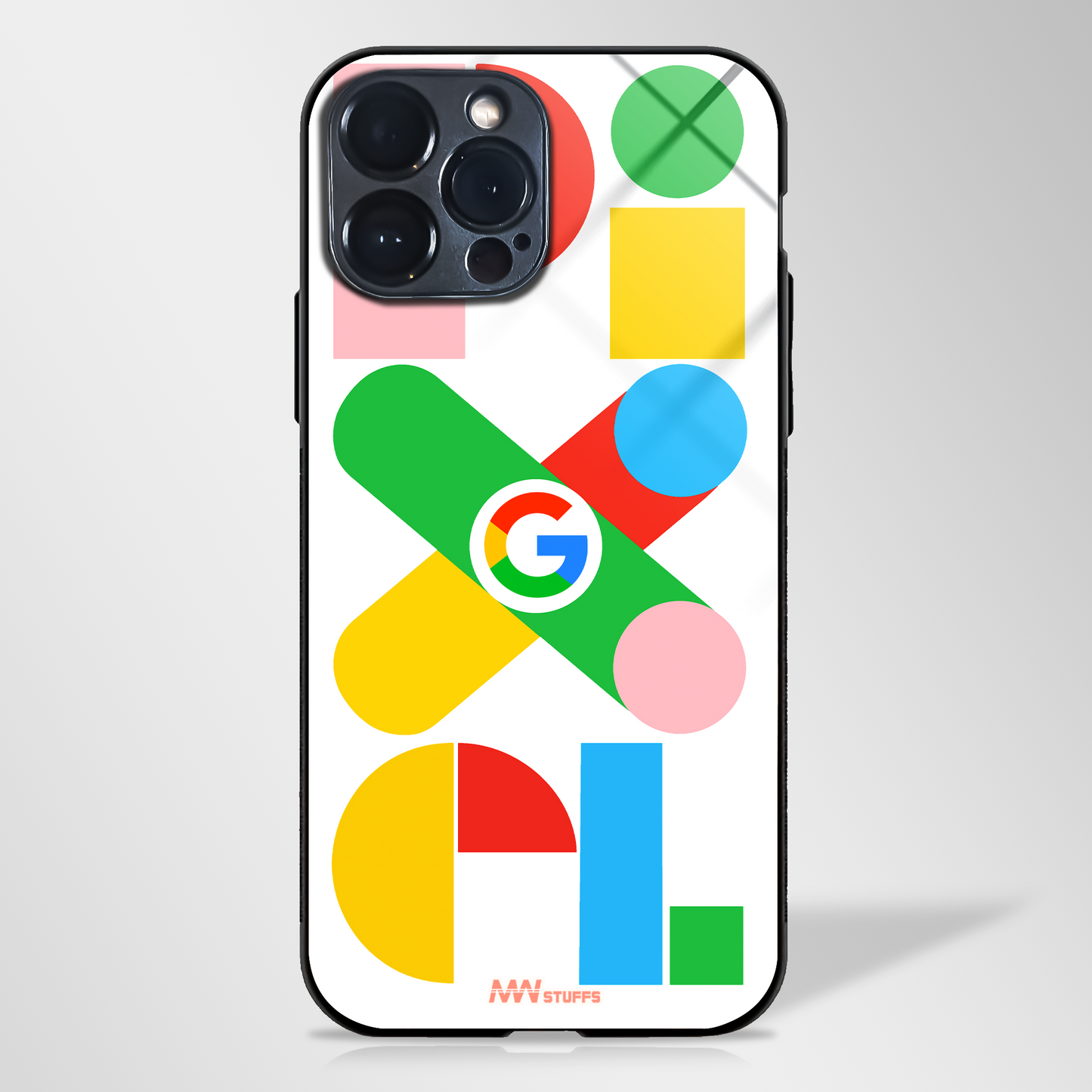 Colorful Google-Inspired Geometric Glass Case (White & Black)
