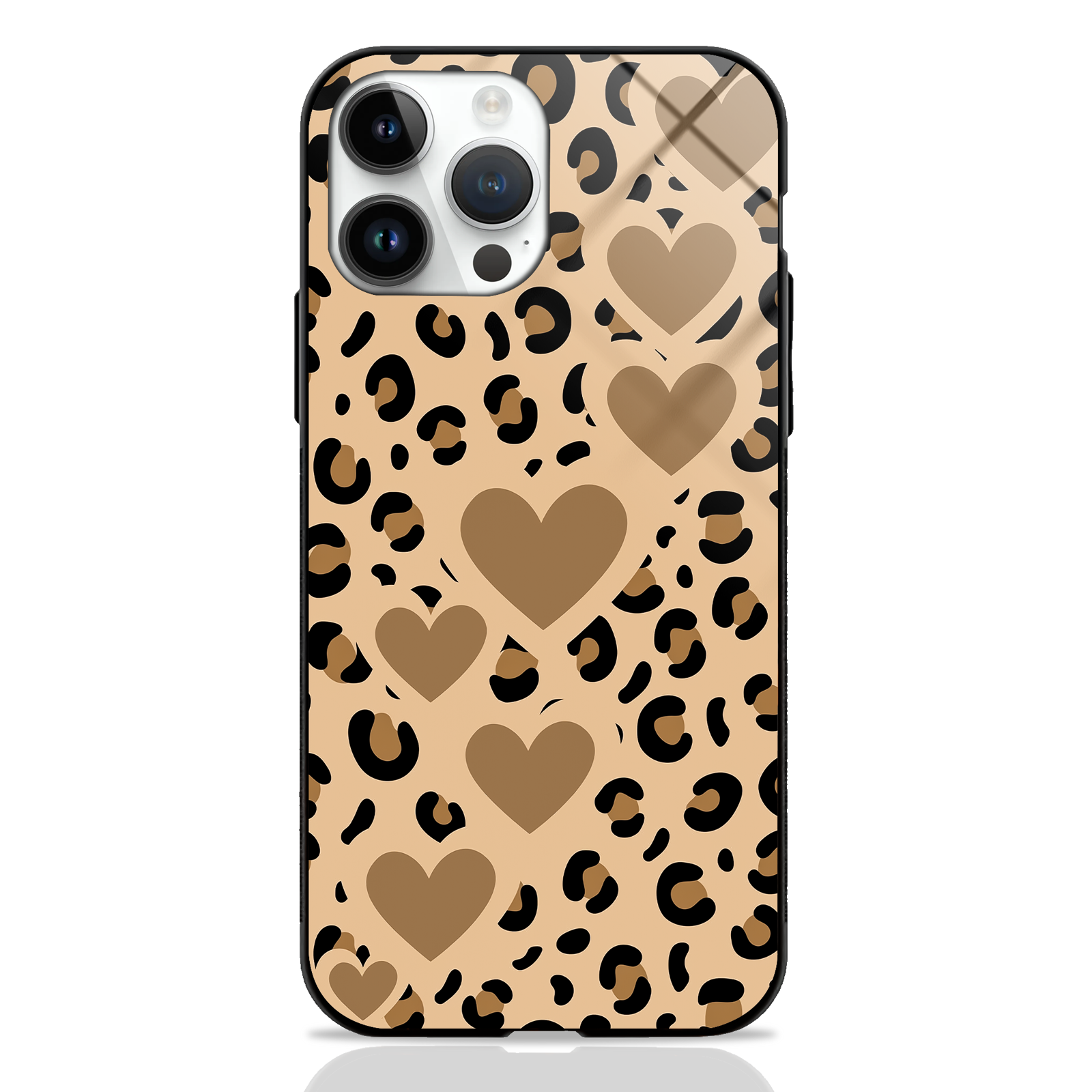 Hearts with Cheetah Pattern Premium Glass Case -  - MW Stuffs - 