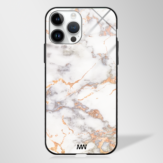 White Whisper Golden Marble Design Glass Case