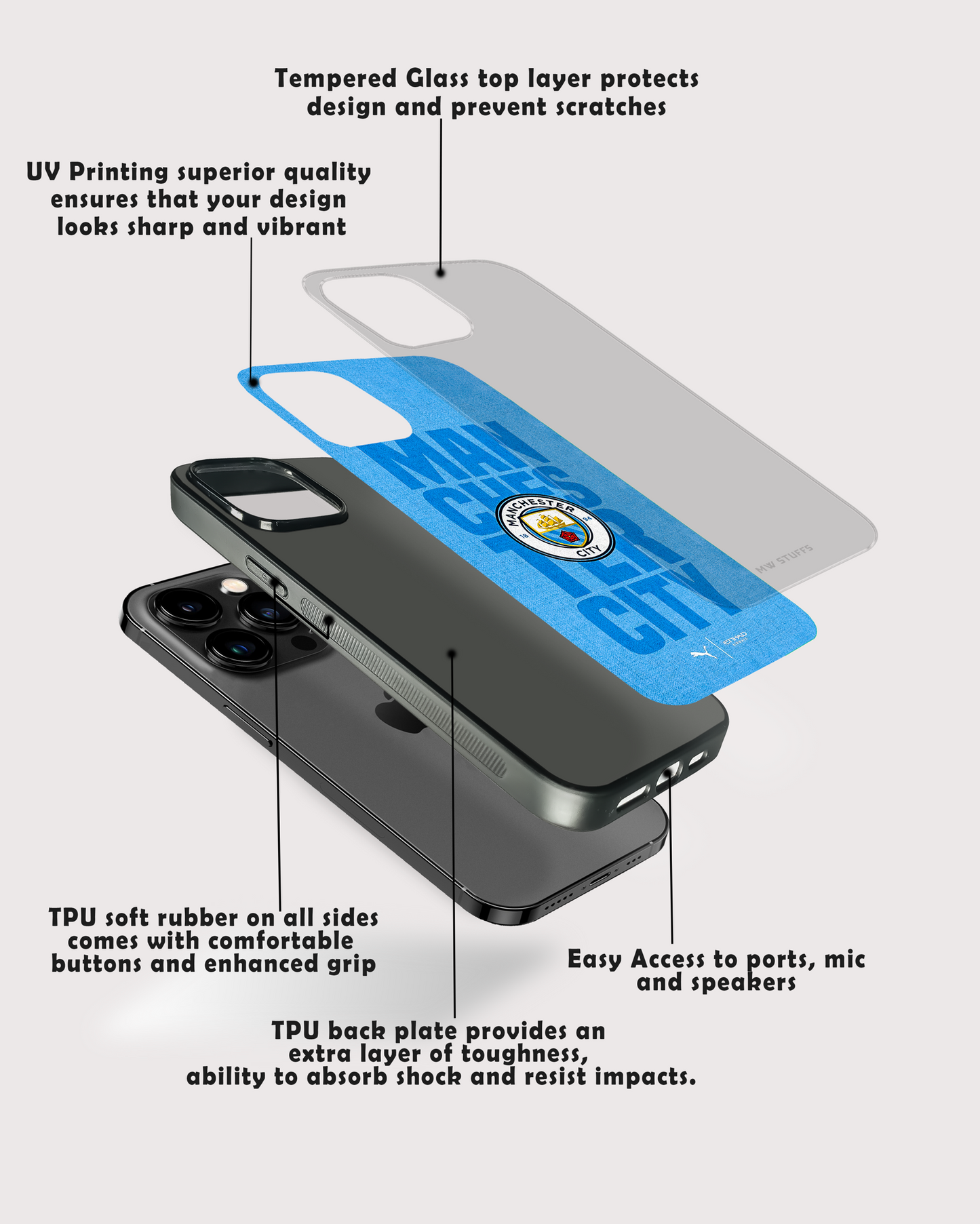 Manchester City Blue Sticker Glass Case -  - MW Stuffs - 