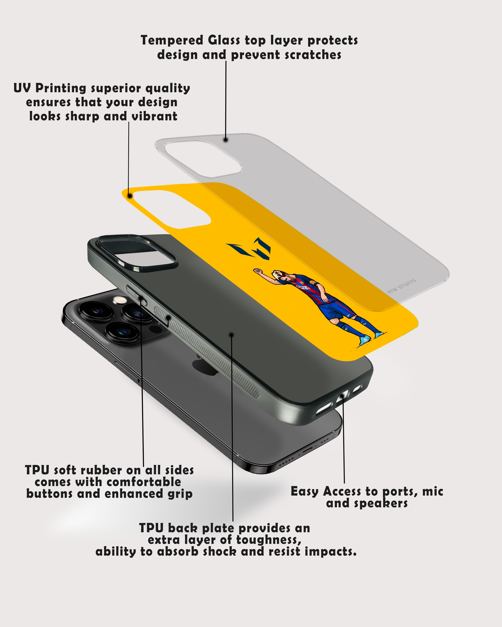 Messi Art with logo Yellow Glass Case -  - MW Stuffs - 