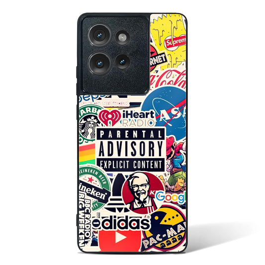 Mixed Brand Stickers Glass Phone Case-Motorola Edge 50