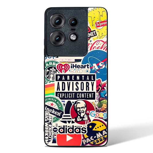 Mixed Brand Stickers Glass Phone Case-Motorola Edge 50 Pro