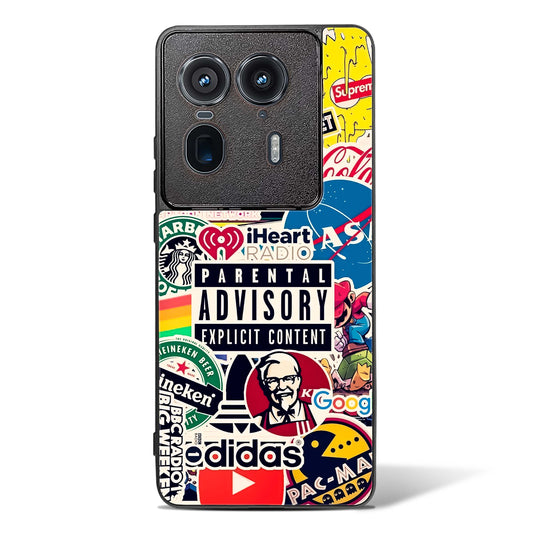 Mixed Brand Stickers Glass Phone Case-Motorola Edge 50 Ultra