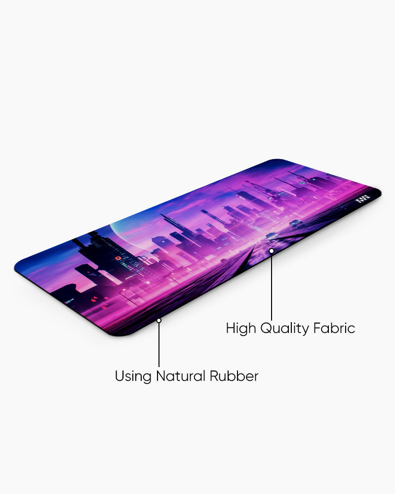 Neon Dreams Futuristic Cityscape Deskmat