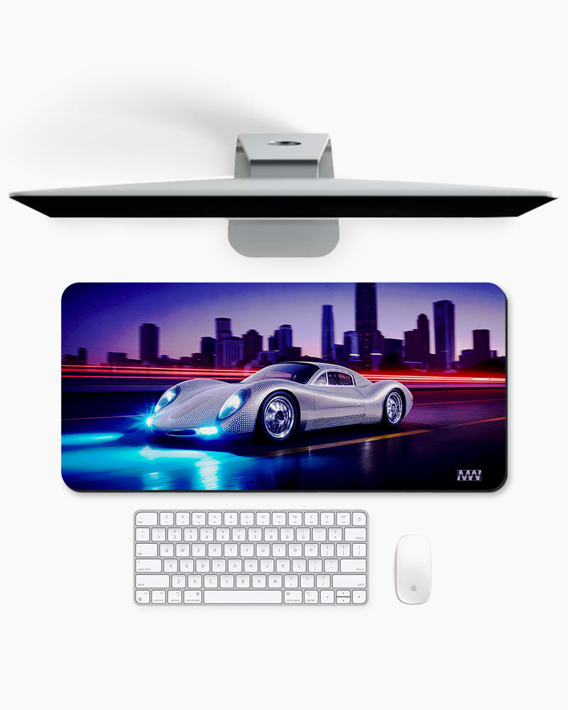 Neon Pursuit Midnight Streets Ahead DeskMat