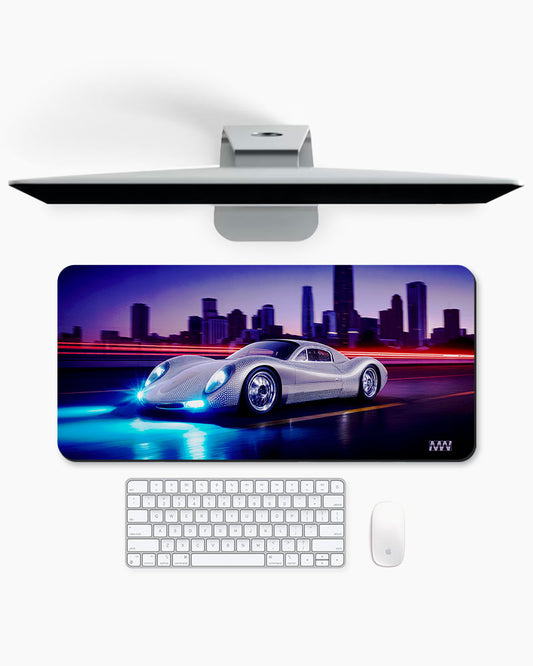 Neon Pursuit Midnight Streets Ahead DeskMat