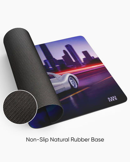 Neon Pursuit Midnight Streets Ahead DeskMat