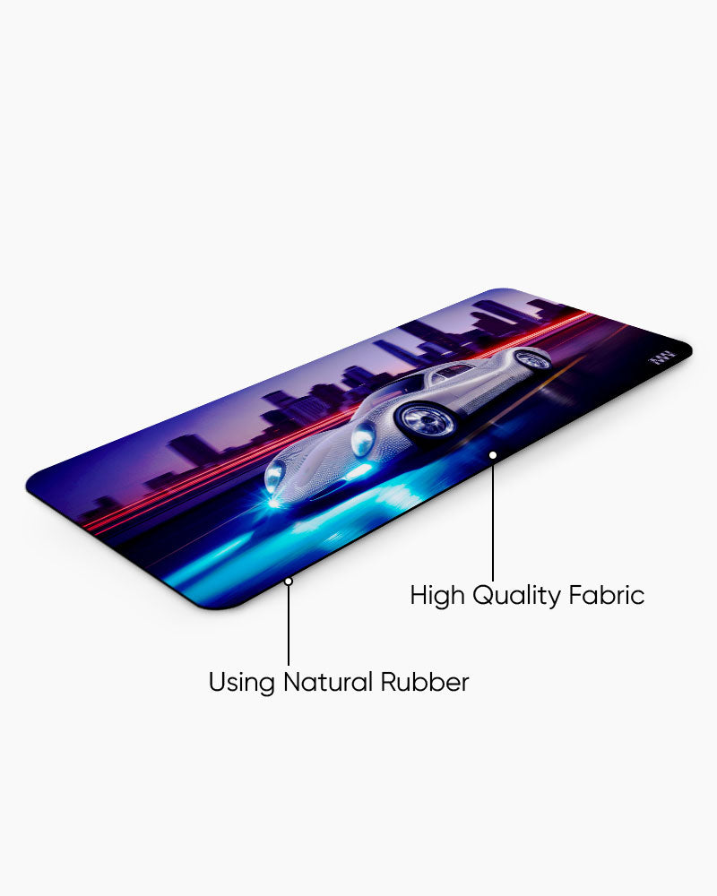 Neon Pursuit Midnight Streets Ahead DeskMat