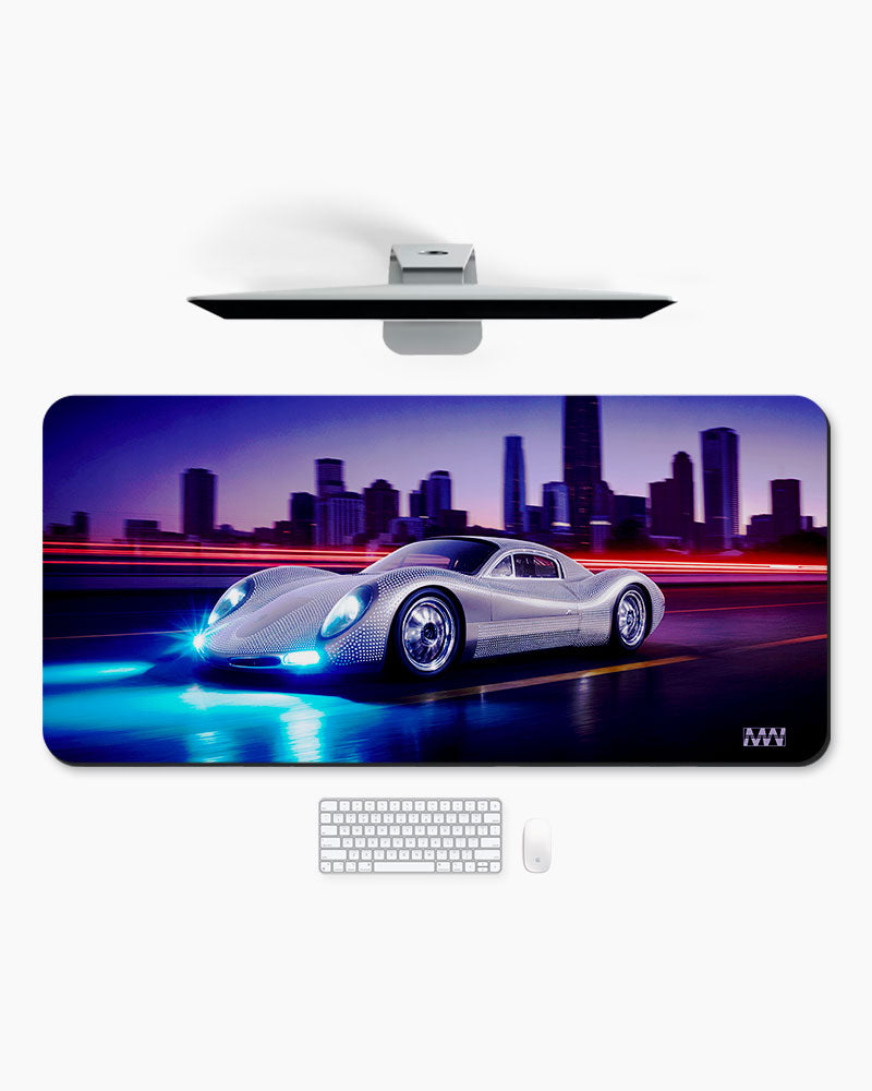 Neon Pursuit Midnight Streets Ahead DeskMat
