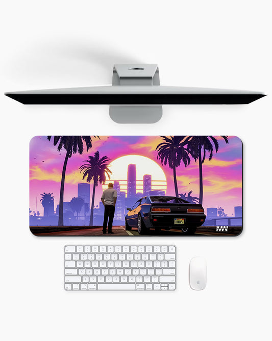 Neon Sunset Cityscape Deskmat