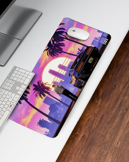 Neon Sunset Cityscape Deskmat