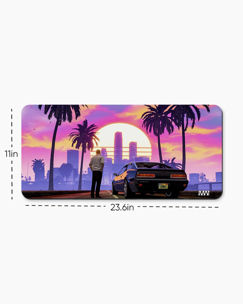 Neon Sunset Cityscape Deskmat