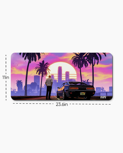 Neon Sunset Cityscape Deskmat