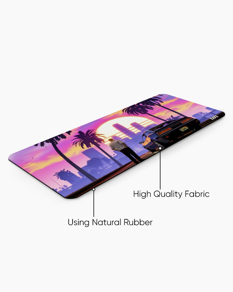 Neon Sunset Cityscape Deskmat