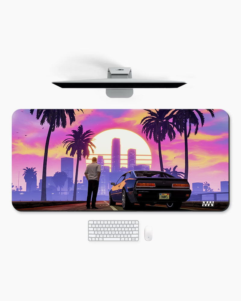 Neon Sunset Cityscape Deskmat