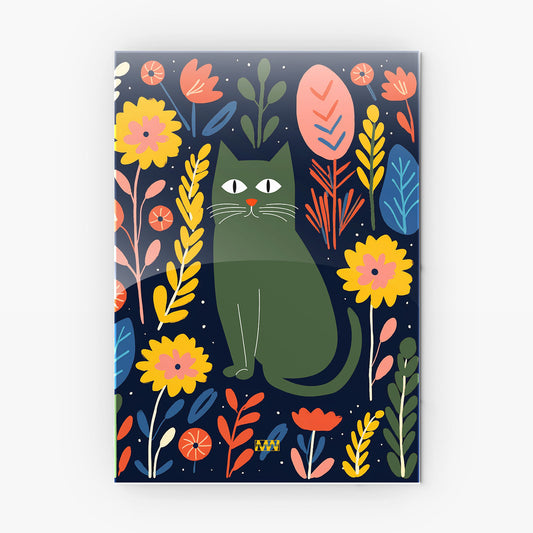 Nordic Night Cat Garden metal poster