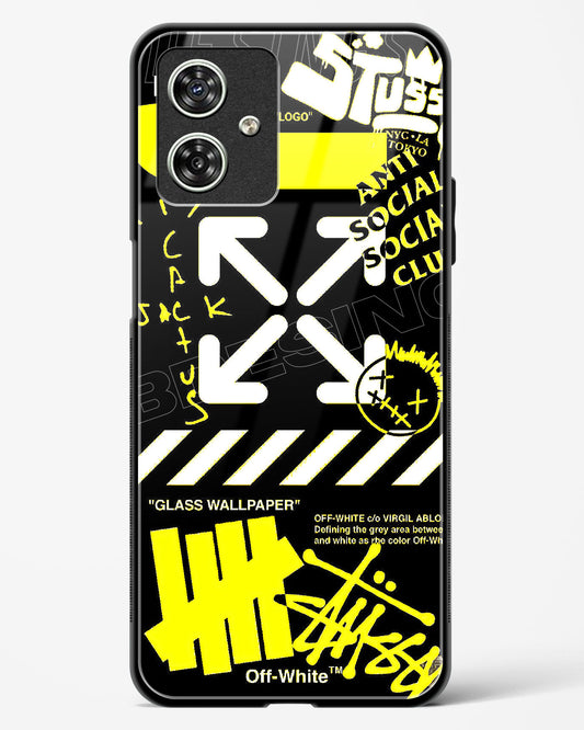 Off White Cross Glass Phone Case-Moto G54 5G