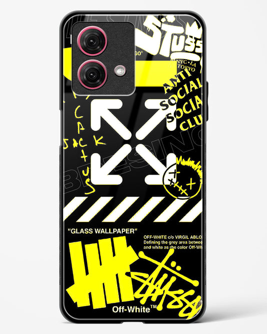 Off White Cross Glass Phone Case-Moto G84 5G