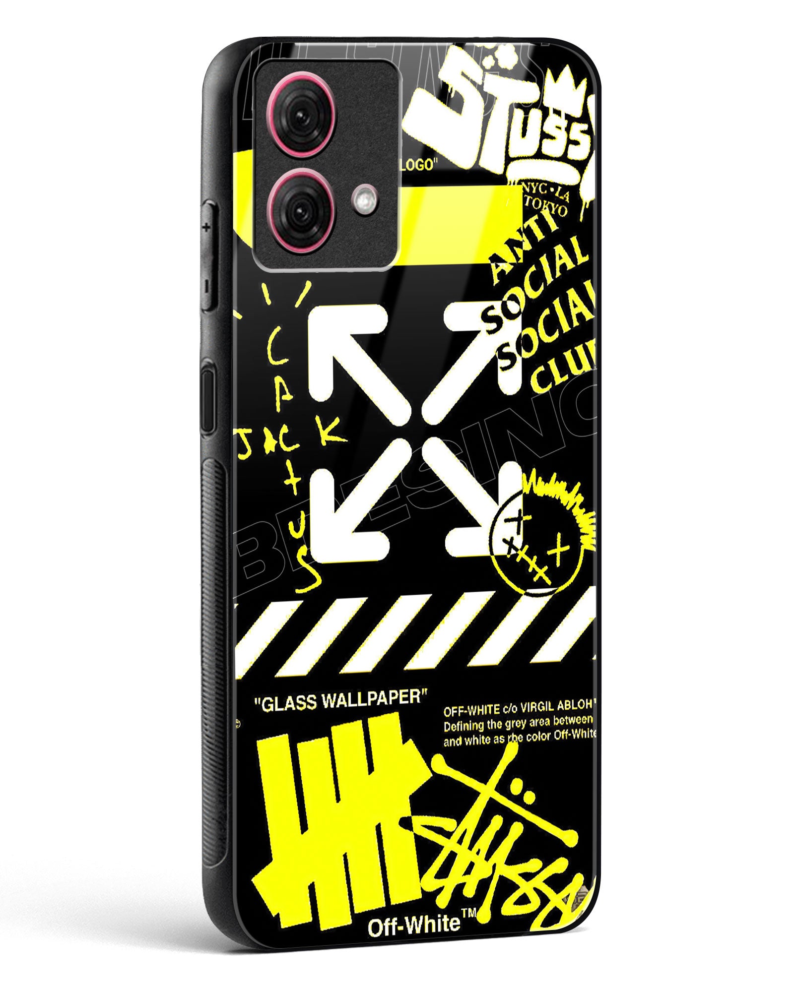 Off White Cross Glass Phone Case-Moto G84 5G