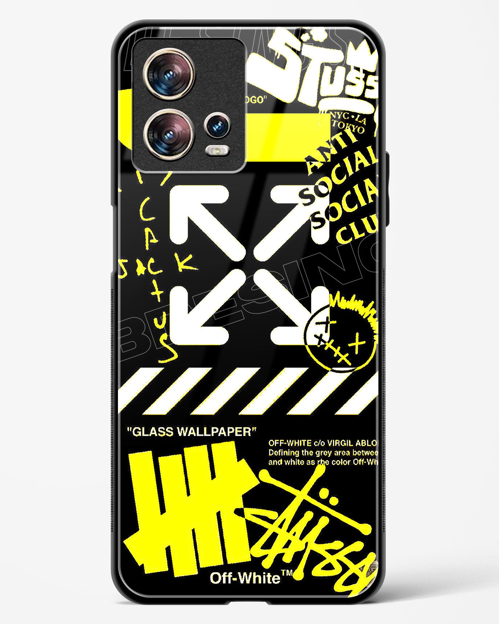 Off White Cross Glass Phone Case-Motorola Edge 30 Fusion