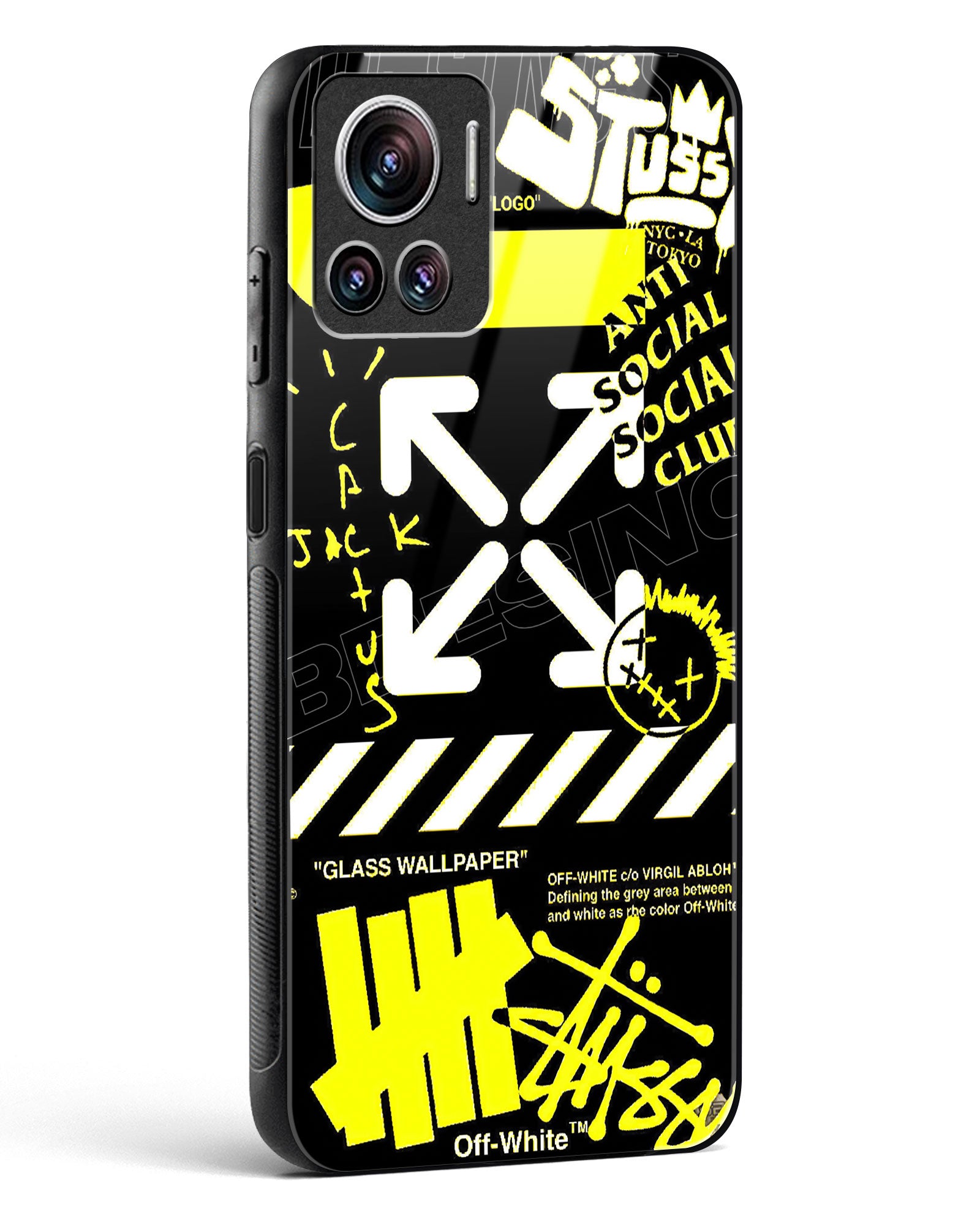 Off White Cross Glass Phone Case-Motorola Edge 30 Ultra