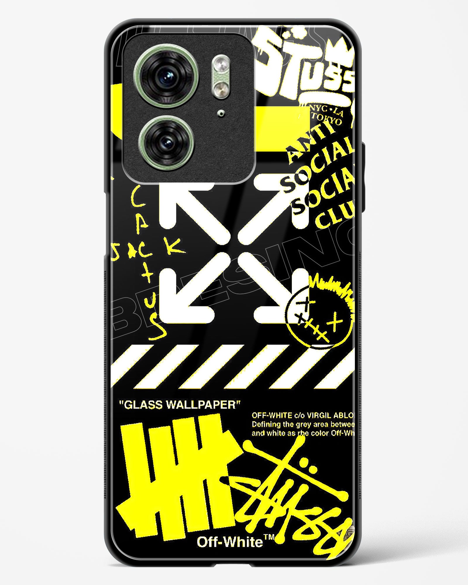 Off White Cross Glass Phone Case-Motorola Edge 40