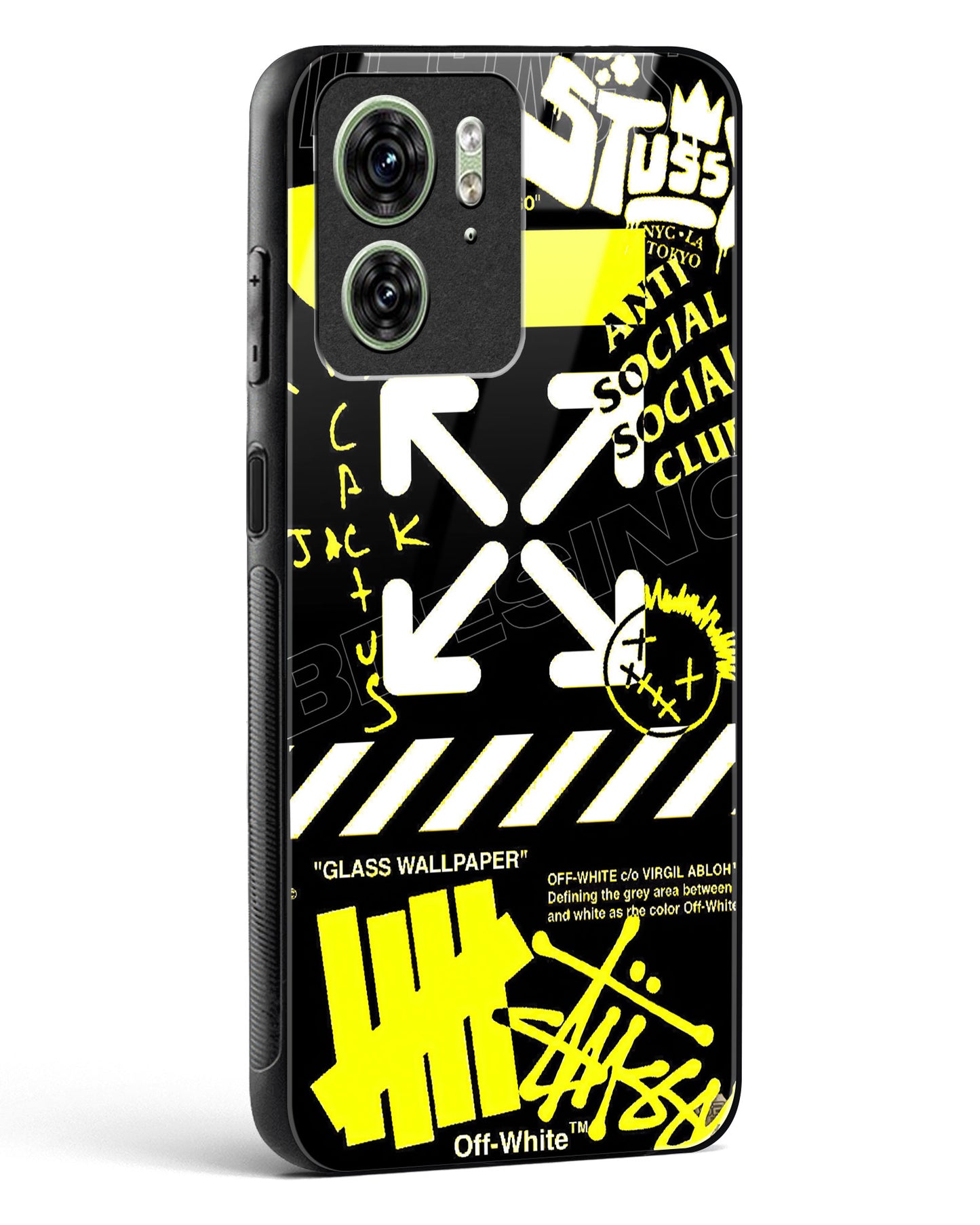 Off White Cross Glass Phone Case-Motorola Edge 40